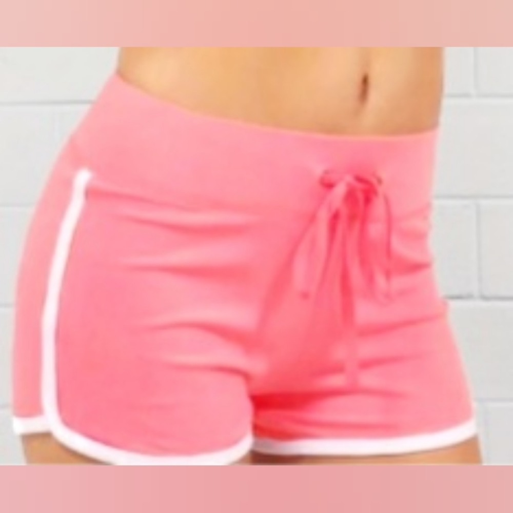 Color Block Elastic Drawstring Shorts, Y2K Sports Summer Shorts Pink/White SZ M